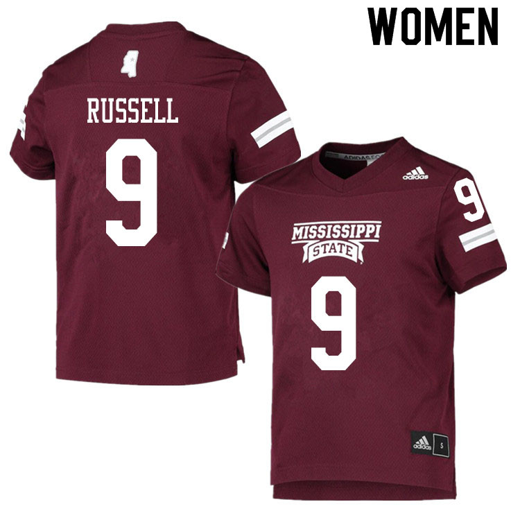 Women #9 De'Monte Russell Mississippi State Bulldogs College Football Jerseys Sale-Maroon
